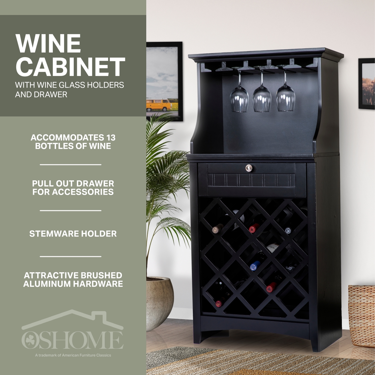 Picture of OS Home & Office 25607 Wine Cabinet, Black