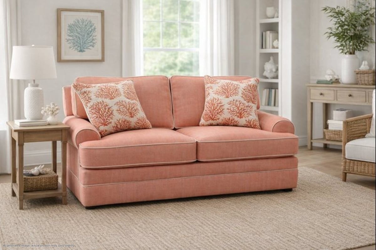 8-020-S260V17 40 x 69 x 39 in. Daybreak Coral Upholstered Loveseat with Reversible Cushions