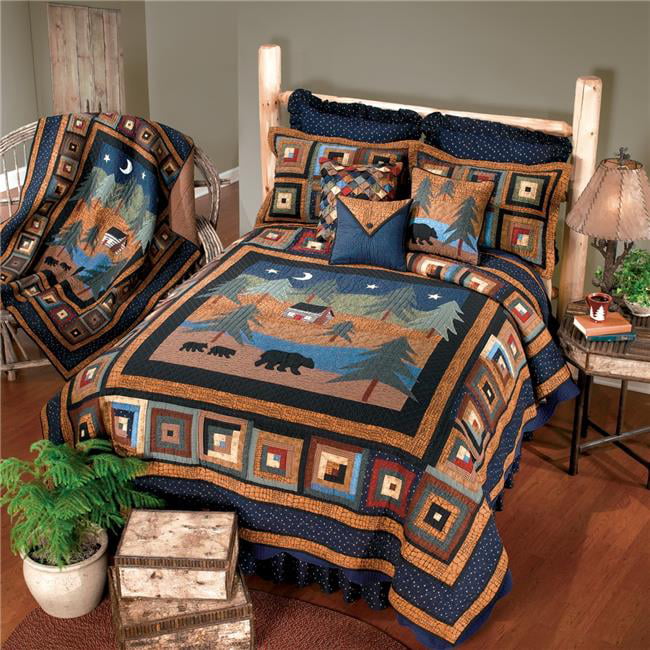 Z90906 90 X 90 In. Midnight Bear 3 Piece Cotton Quilt Set, Multi Color - Queen Size