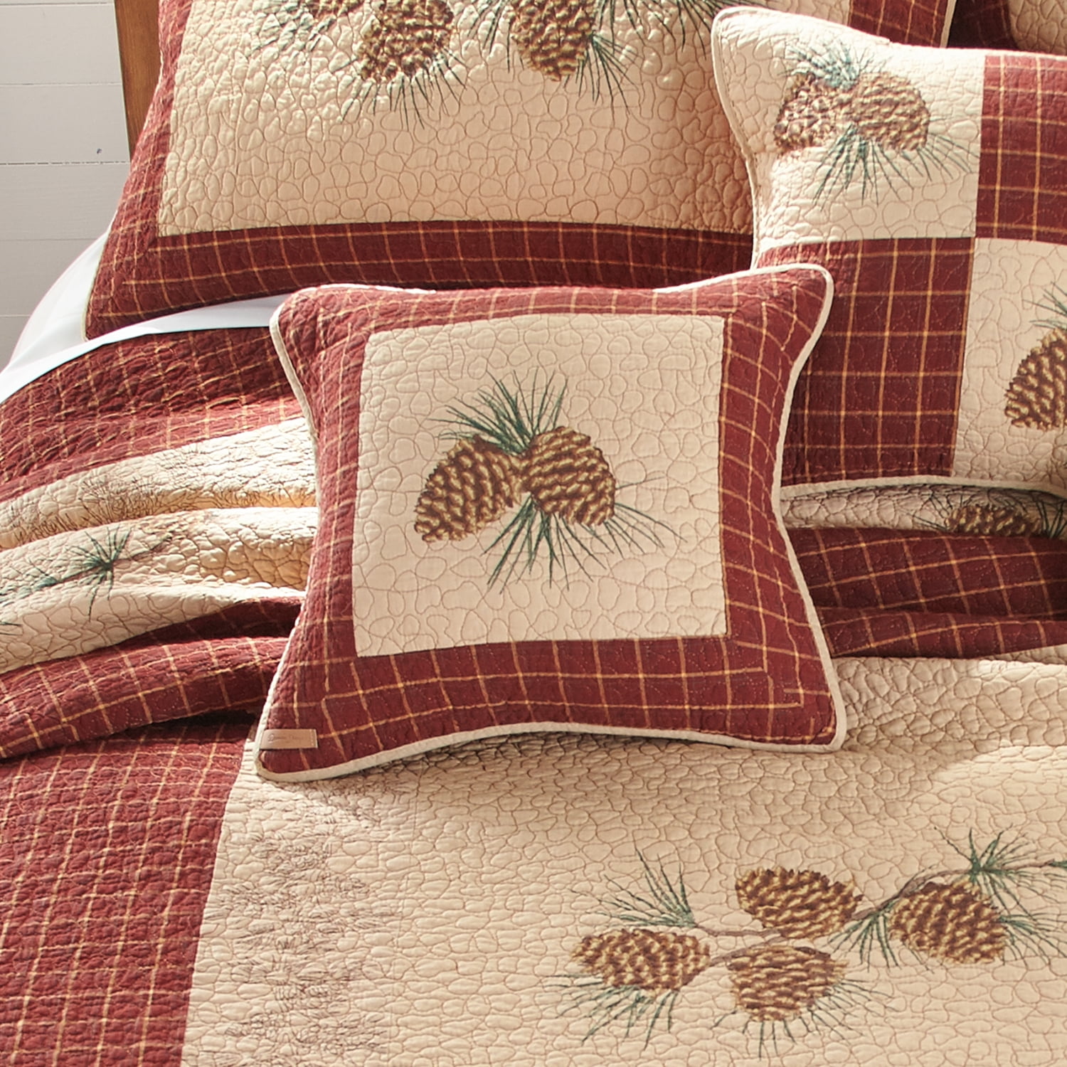 80116 15 X 15 In. Pine Lodge Pinecone Decorative Pillow - Brick Red, Caramel & Tan