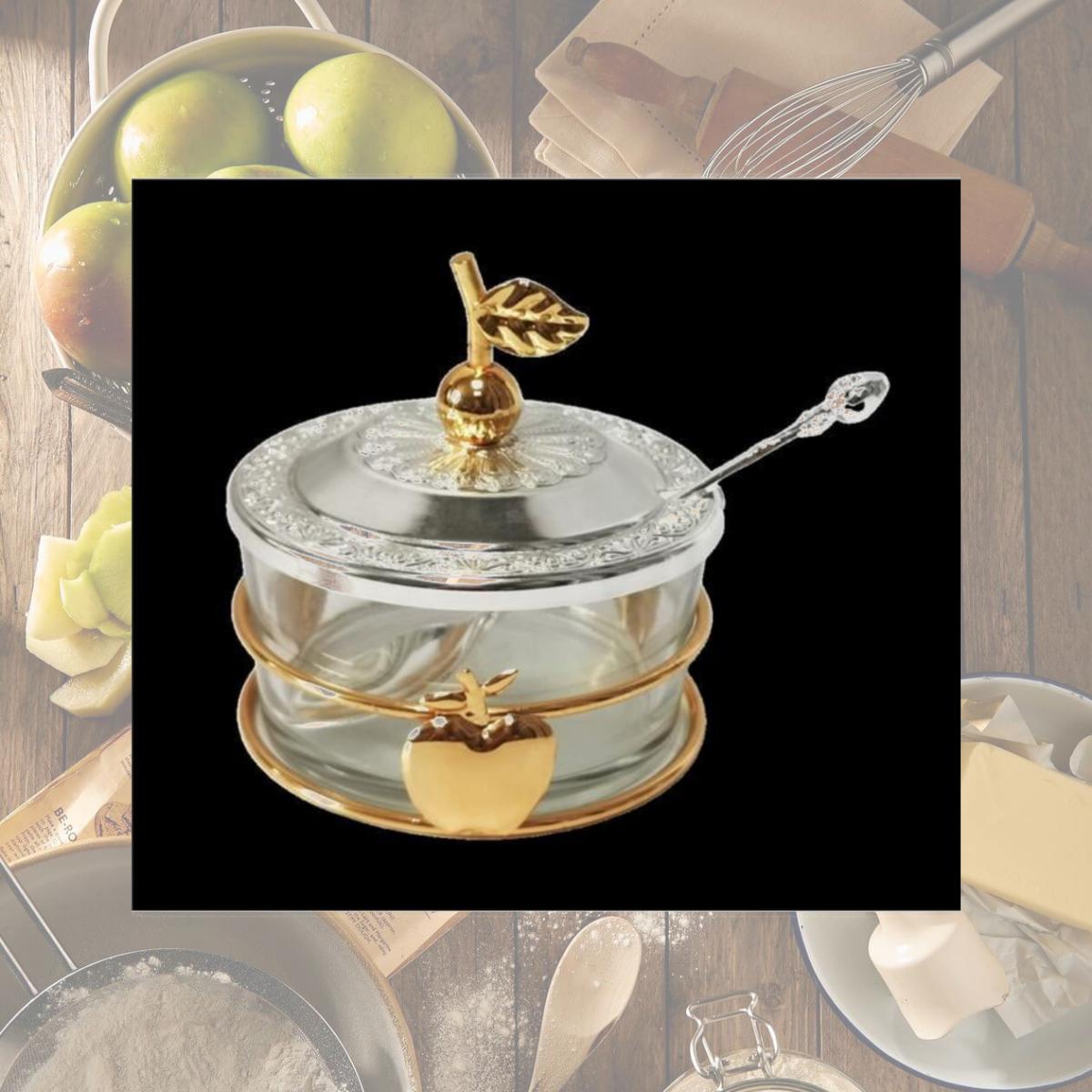 Picture of Nua 59971 Honey Dish with Apple Shapes, Gold & Silver