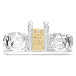 6.14 X 2.38 X 2.58 In. Crystal Salt Holder With Toothpick Holder & Gold