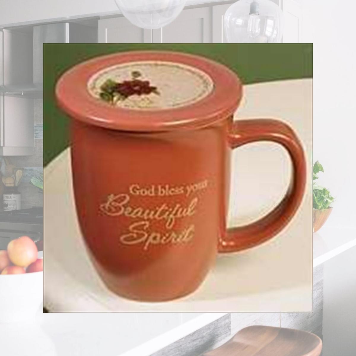 Picture of Abbey Press 405720 Mug Grace Outpoured God Bless Your Spirit Pink Brown Interior With Coaster Lid