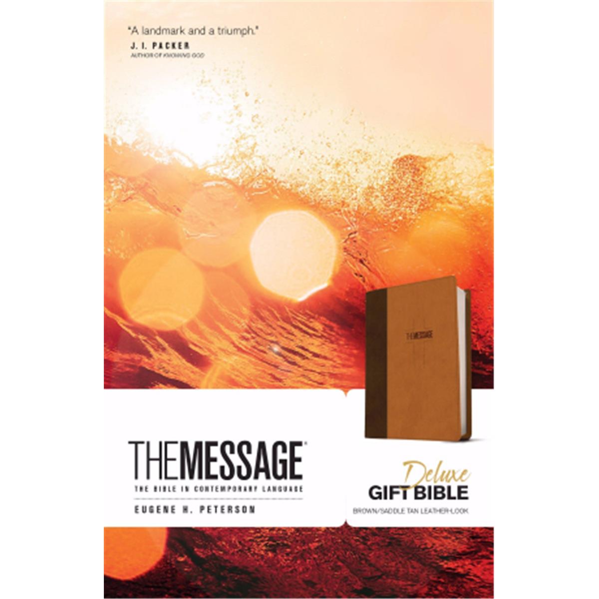 Message Deluxe Gift Bible-Brown & Saddle Tan LeatherLook by Peterson Eugene