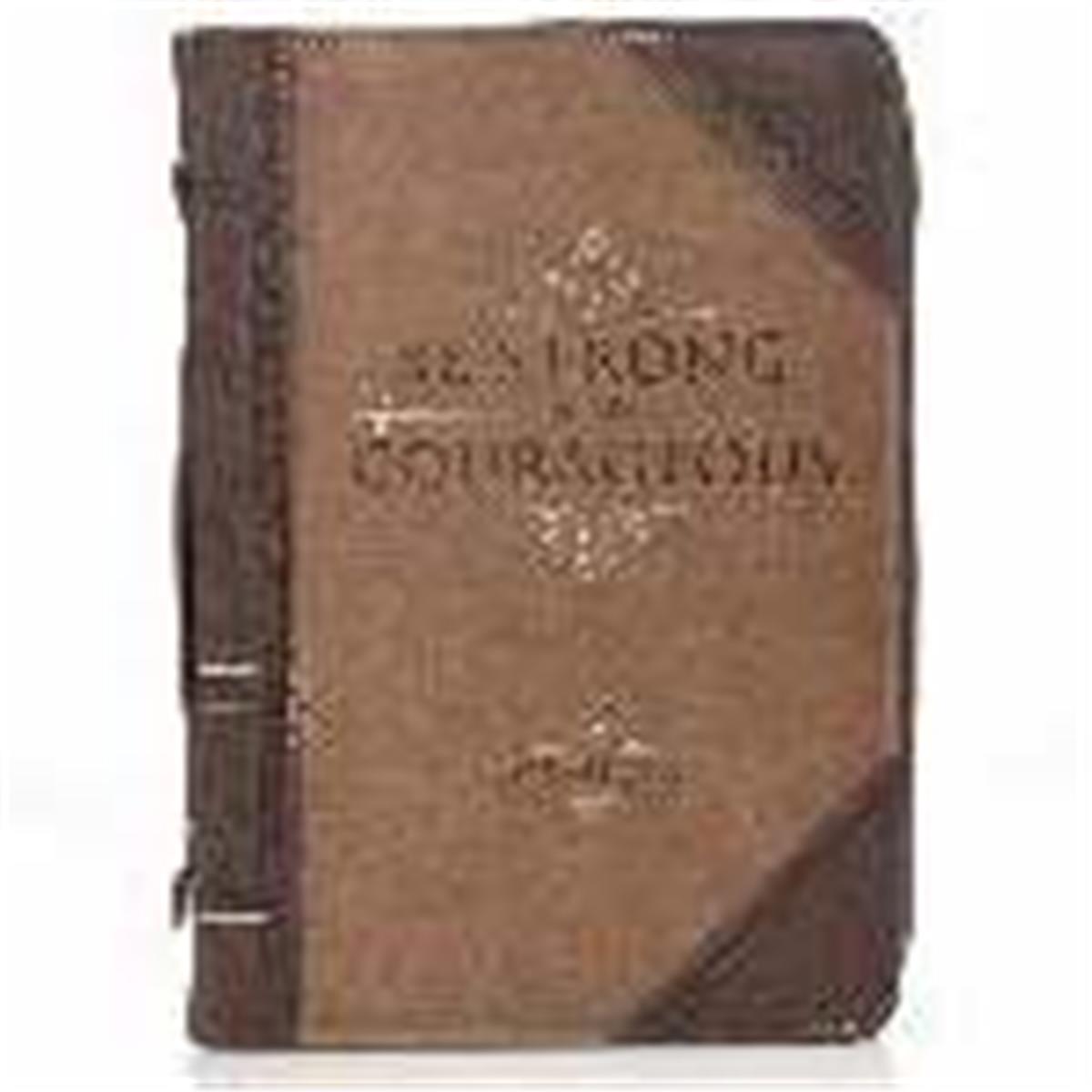 361460 Bible Cover-Classic-Be Strong & Courageous - Large - Brown & Tan Lux Leather