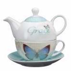 361729 Tea Set-tea For One & Butterfly Blessings & Grace With Gift Box