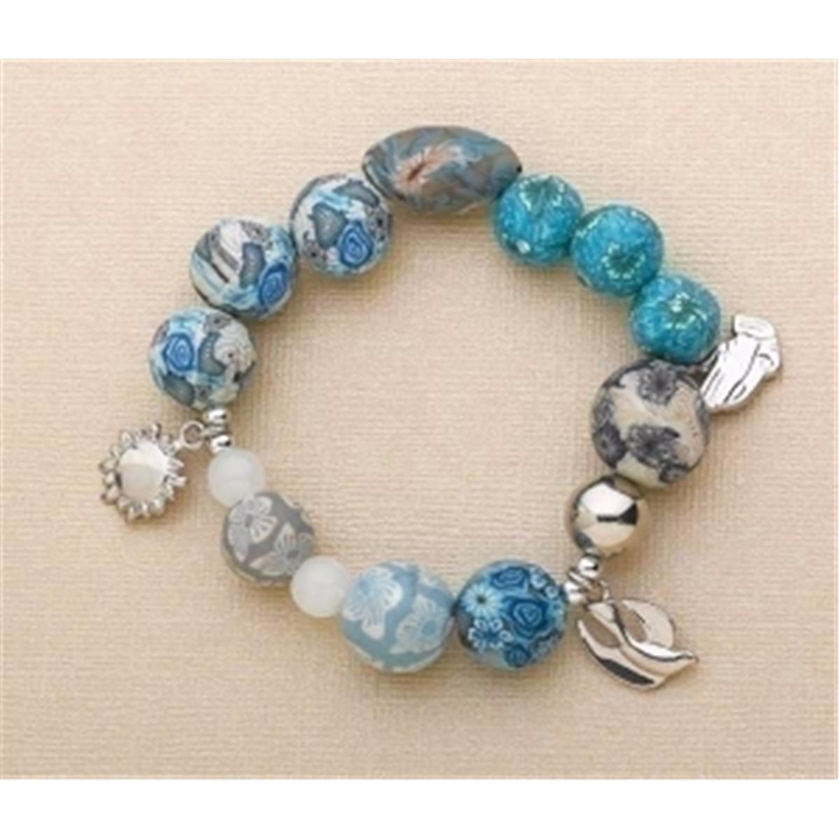 14402x Bracelet-serenity Prayer-bead & Charm-stretch With Prayer Card