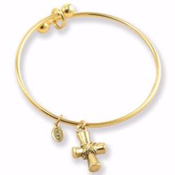 178606 Bracelet-bangle-matte Gold Wire Wrapped Cross Charm With Adjustable Wire-gift
