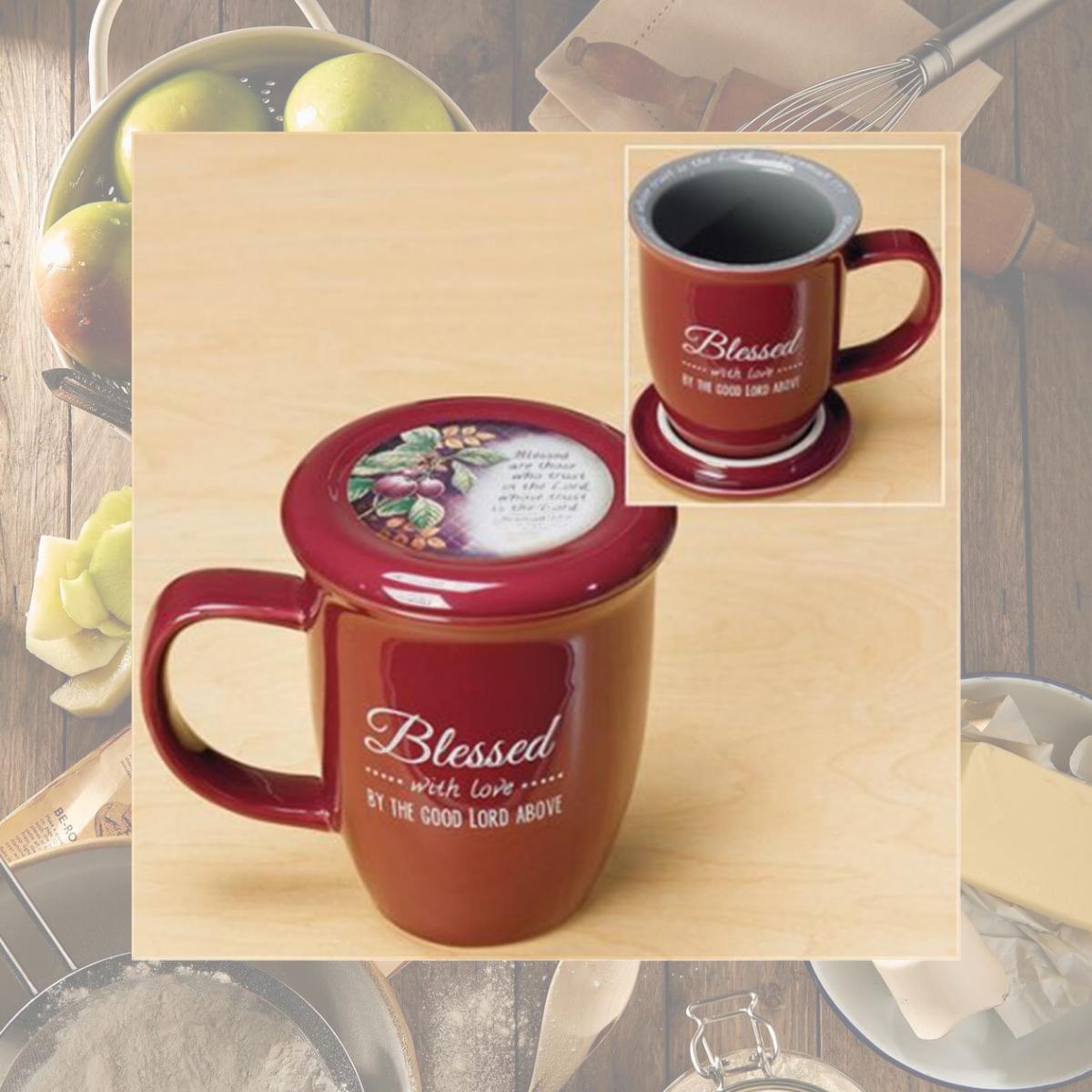 Picture of Cathedral Art-DBA Abbey Gift 96817 Mug-Grace Outpoured-Blessed-Marsala with Coaster-Lid