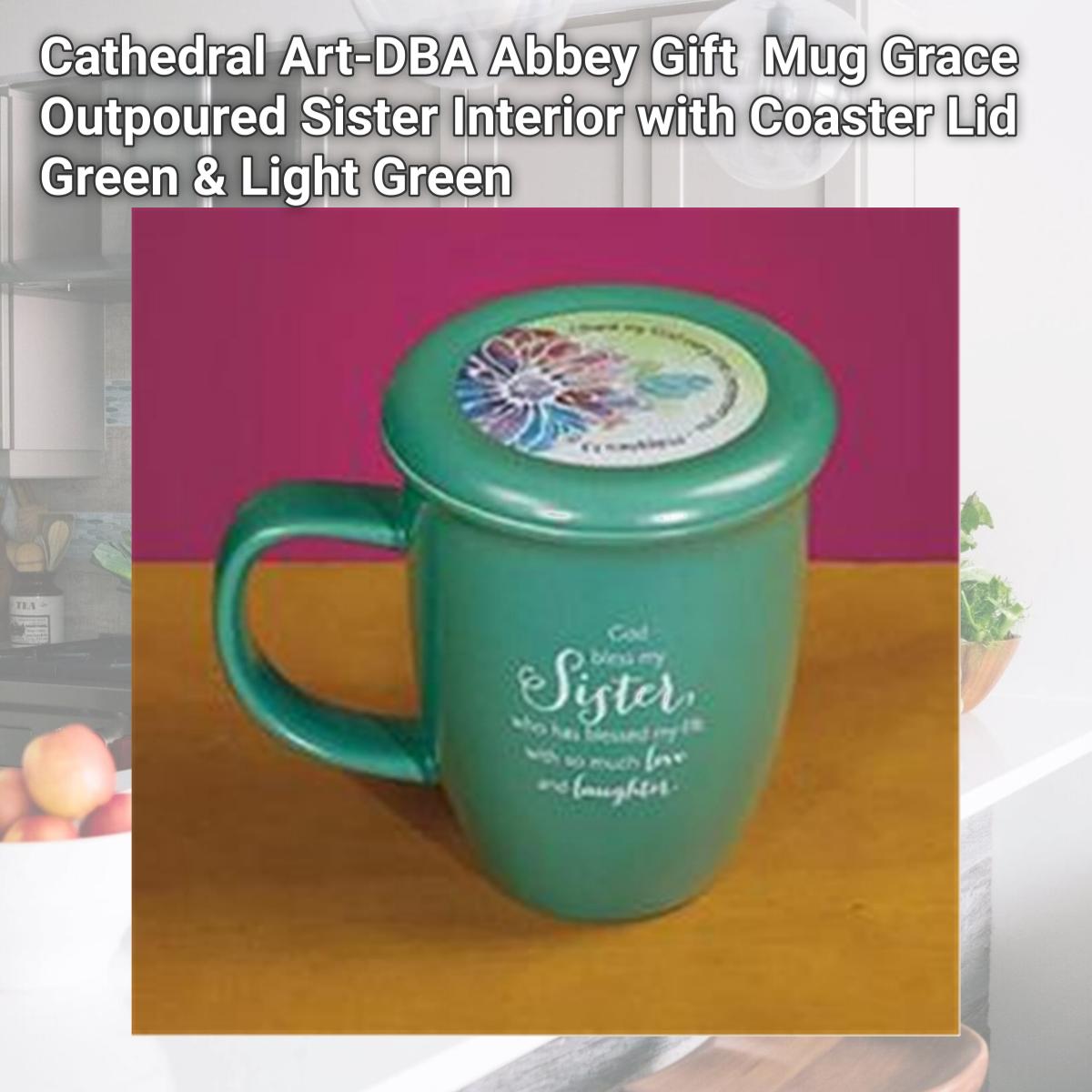 Picture of Cathedral Art-DBA Abbey Gift 077262 Mug Grace Outpoured Sister Interior with Coaster Lid, Green & Light Green