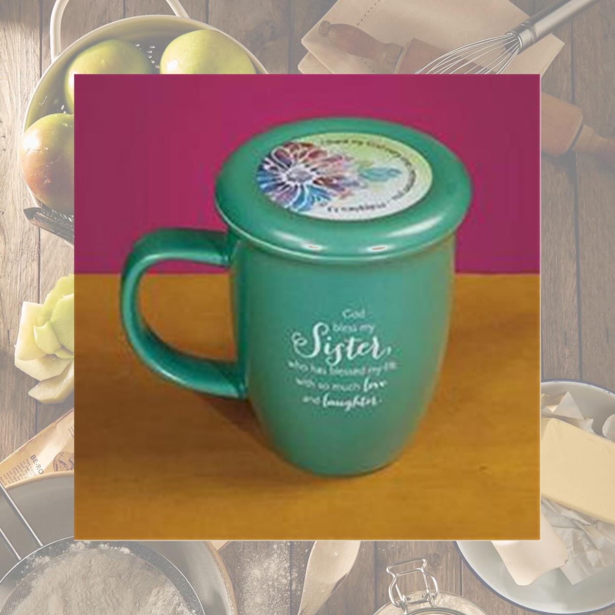 Picture of Cathedral Art-DBA Abbey Gift 077262 Mug Grace Outpoured Sister Interior with Coaster Lid, Green & Light Green