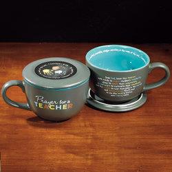 Cathedral Art-dba Abbey Gift 068803 16 Oz Mug Sip Of Soup & Prayer Teacher Interior With Coaster Lid, Grey & Teal