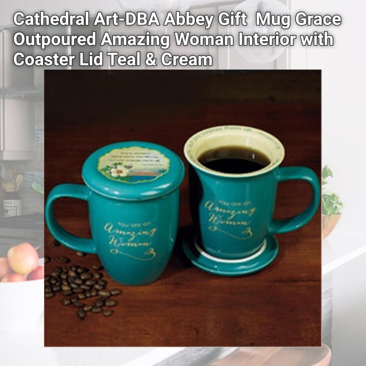 Picture of Cathedral Art-DBA Abbey Gift 096822 Mug Grace Outpoured Amazing Woman Interior with Coaster Lid, Teal & Cream