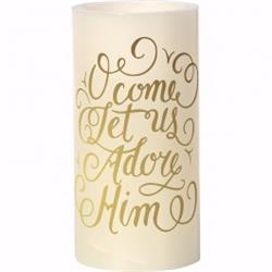 196444 Candle Flameless Led Pillar, O Come Let Us Adore Him - 6 In.