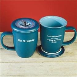 Ca Gift-dba Abbey Gift 068176 Mug Grace Outpoured Be Strong Teal With Coaster & Lid