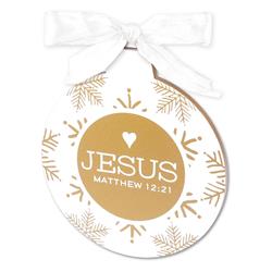 187913 Gold & White Jesus Christmas Ornament