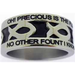 Solid Rock Jewelers 198499 Silver Stainless Steel Nothing But The Blood Ichthus Ring, Style 62