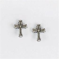 198879 Stylized Cross Post Pewter Earring, Steel