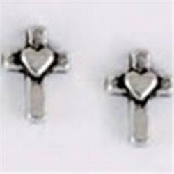 198698 Cross With Heart-sterling Silver Earring