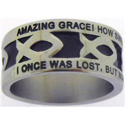 198310 Silver Stainless Steel-amazing Grace-ichthus- Ring, Style 393 - Size 8