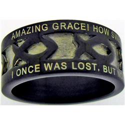 198317 Black Stainless Steel-amazing Grace-ichthus- Ring, Style 394 - Size 8