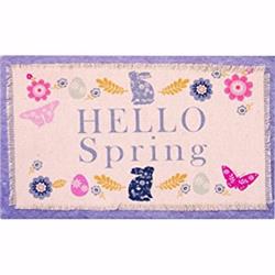 200215 Wall Plaque - Hello Spring With Fringed Natural Canvas