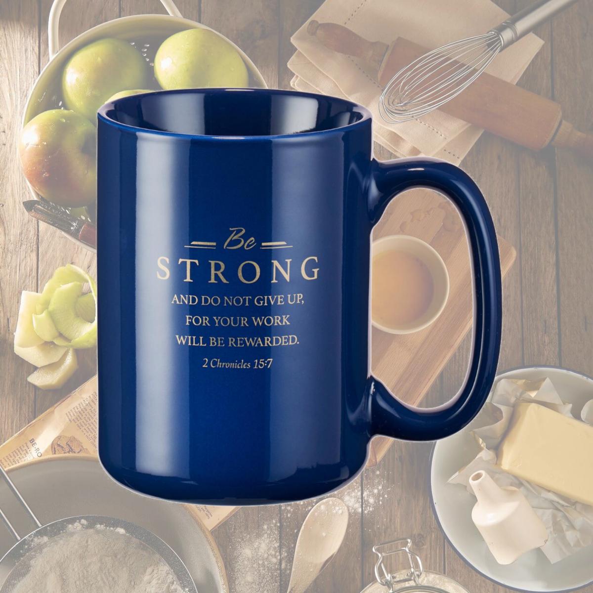 Picture of Christian Art Gifts 14495X Be Strong & Do Not Give Up & Faithful Servant-Midnight Mug Blue with Gift Box