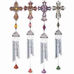 181431 Wind Chime - Pewterworks-assorted Crosses - 26 In. - Set Of 4