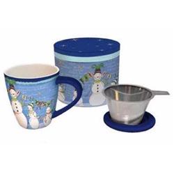 Tea Infuser Mug Set-glowing Snowman With Cover & Strainer-gift Boxed