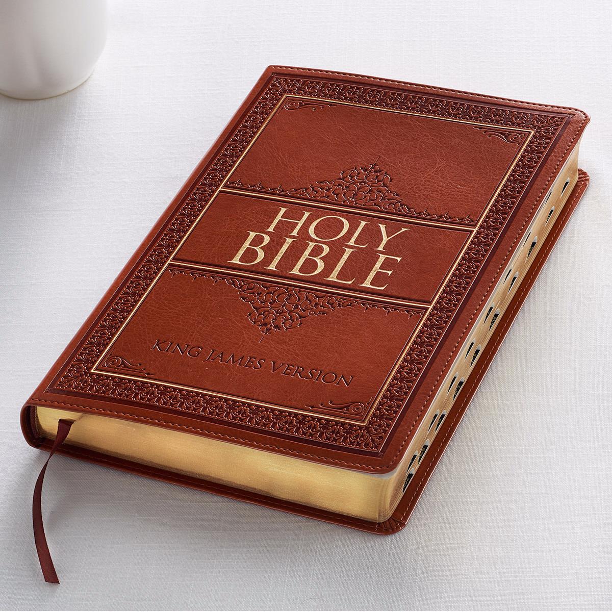 189665 KJV Thinline Large Print Bible - Tan LuxLeather Indexed