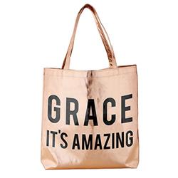 142143 16 X 14.5 In. Tote Bag - Grace Its Amazing, Metallic Rose Gold
