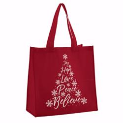 143041 13 In. Square & 6 In. Gusset Nylon Tote Bag With Christmas Tree
