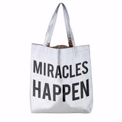 172218 16 X 14.5 In. Miracles Happen Tote Bag - Metallic Platinum