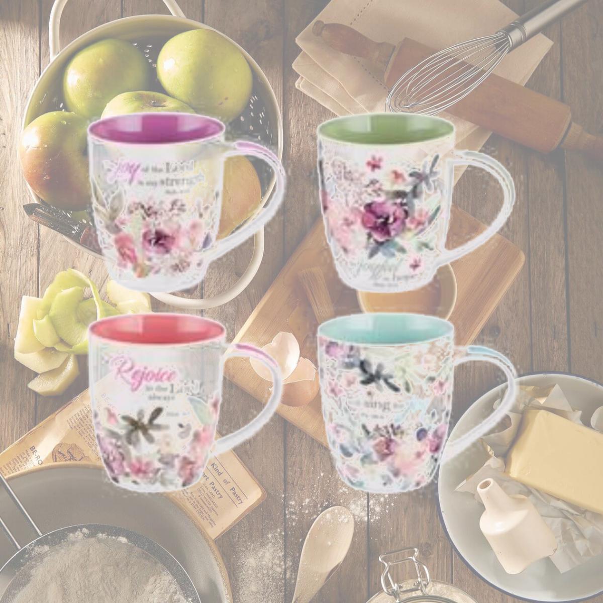 Picture of Christian Art Gifts 189338 Mug Set-Rejoice - Set of 4