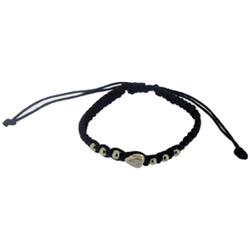 144733 Black Cotton Adjustable Friendship With Heart Bracelet