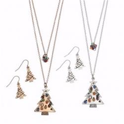 154095 Christmas Tree & Ball 2 Colors Necklace & Earring Set - Set Of 2