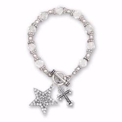 From The Heart 135799 7.5 In. Bracelet - Beaded Toggle Clear Star With Cross