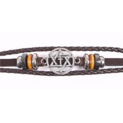 145227 Bracelet - Star Of David & Cross - Leather Cord