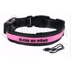164647 Dog Collar - Bless My Paws - Led Usb & Solar Rechargeable, Large - Pink