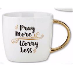 137022 14 Oz Gold Handle-pray More Worry Less Mug