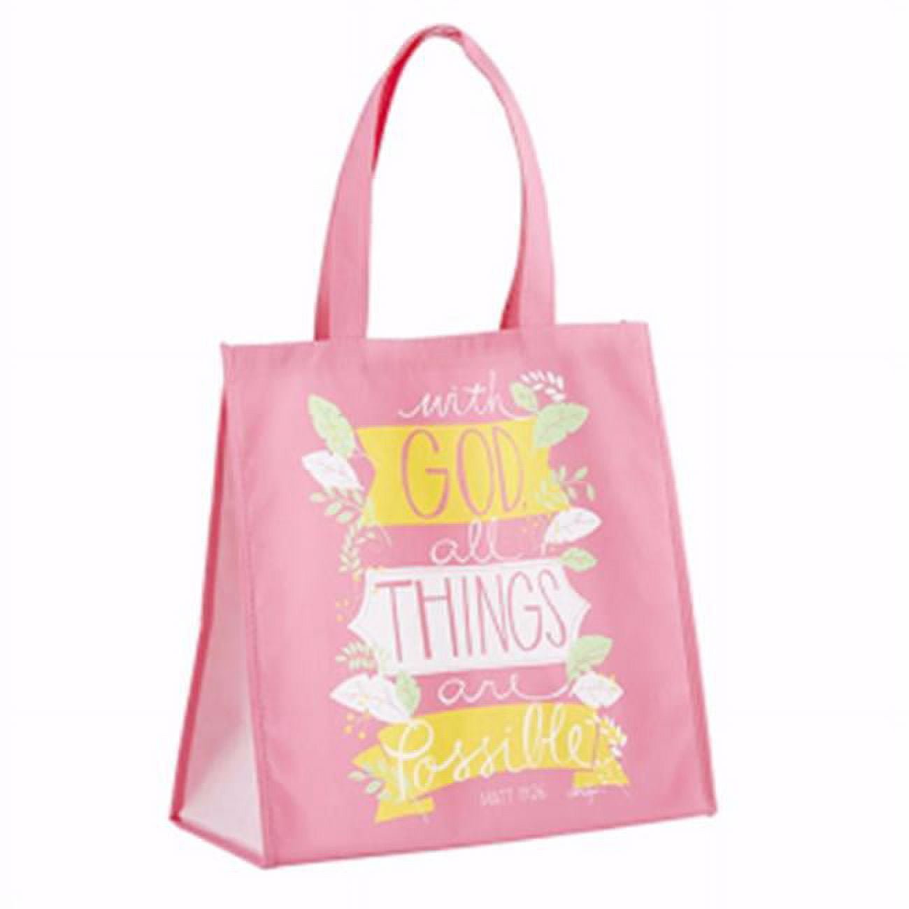 137161 13 In. With God All Things Are Possible Matthew 19-26 Nylon Tote Bag - Pink