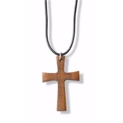 198871 Wood Cross Necklace - Flared Ends Tall With 24 In. Chain