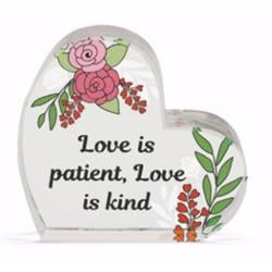 137249 3 In. Love Is Patient, Love Is Kind Glass Decor Plaque
