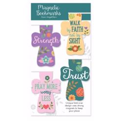 137260 Cross & Strength Faith Pray Trust Magnetic Bookmark, Set Of 4