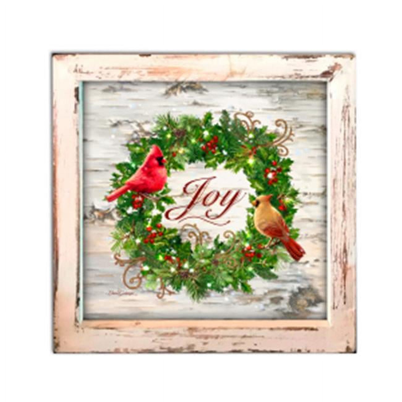 Glow Decor 137706 Cardinal Wreath-led Tabletop Canvas Shadow Box With Timer, 8 X 8 X 2 In.