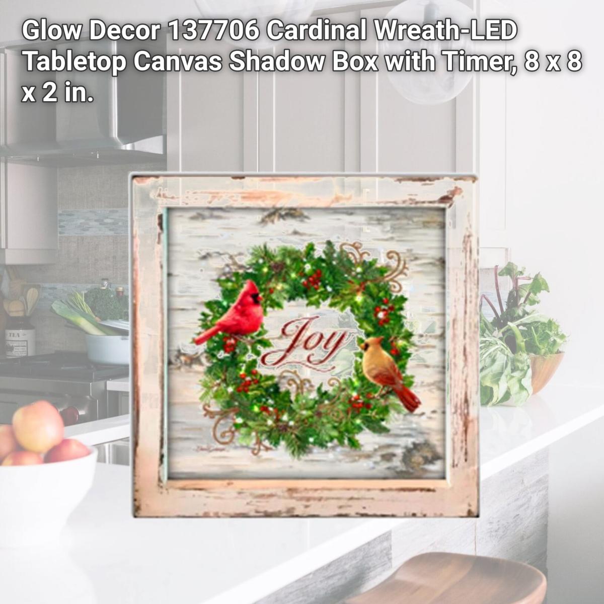 Picture of Glow Decor 137706 Cardinal Wreath-LED Tabletop Canvas Shadow Box with Timer, 8 x 8 x 2 in.
