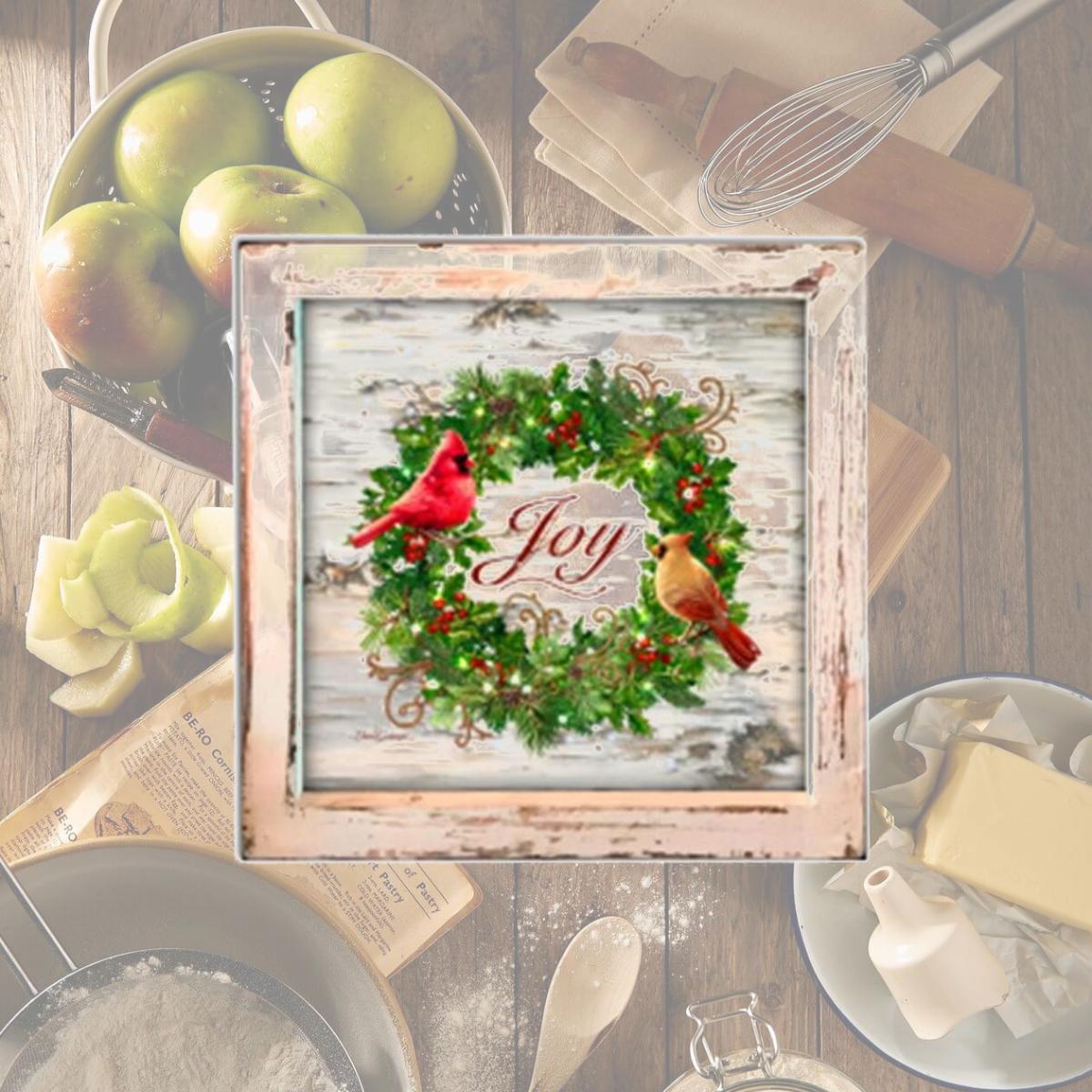 Picture of Glow Decor 137706 Cardinal Wreath-LED Tabletop Canvas Shadow Box with Timer, 8 x 8 x 2 in.