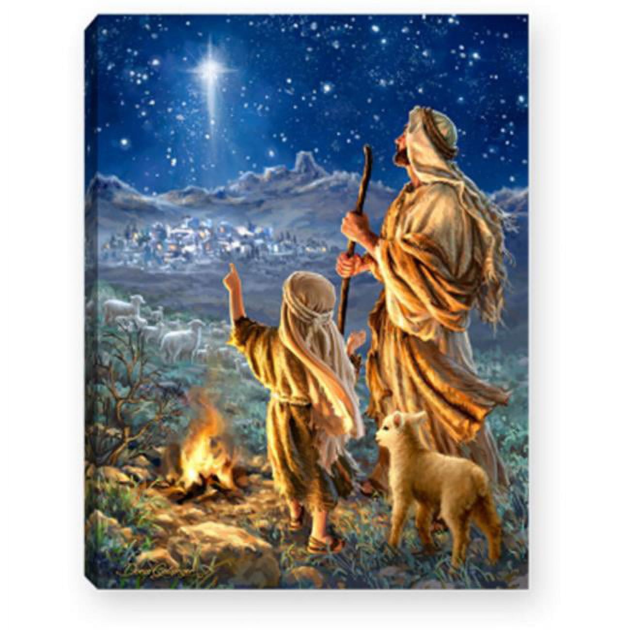 Glow Decor 137713 8 X 6 In. Shepherds Keeping Watch-led Tabletop Mini Canvas With Timer