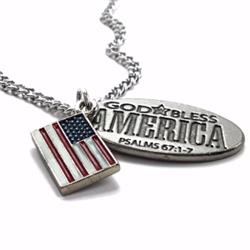 138012 God Bless America Flag & Tag Necklace