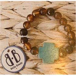 Heart On Your Sleeve Design 139258 Bella Beads Riley Stretch Bead Brown With Turquoise Cross Bracelet